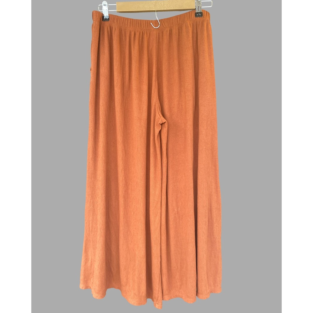Womens Rust Orange Wide Leg Lounge Pants Textured Size M Travel Minimalist - Picture 3 of 10